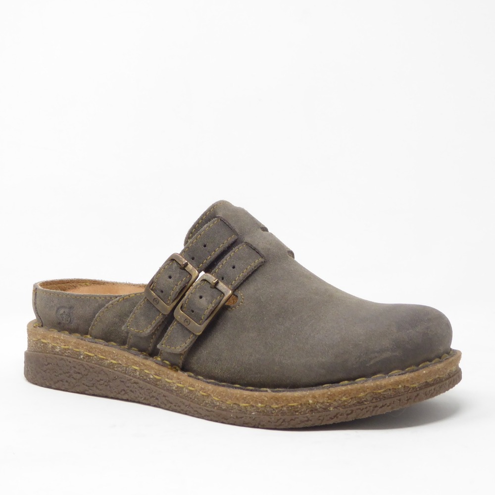 Women’s Born  Gray Suede Slip-On Clog with Buckles